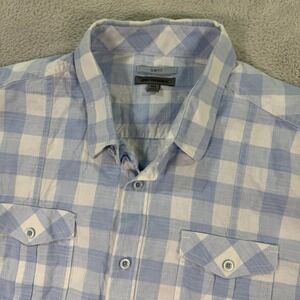 Johnston & Murphy Button Up Shirt Short Sleeve Plaid Slim Fit Men XXL Blue/White
